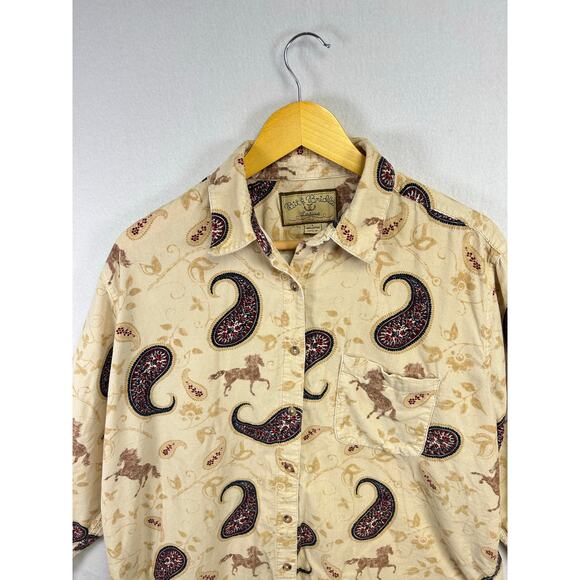 Women’s Bit & Bridle Western Horse Corduroy Shirt Button Down Large  - Picture 2 of 8